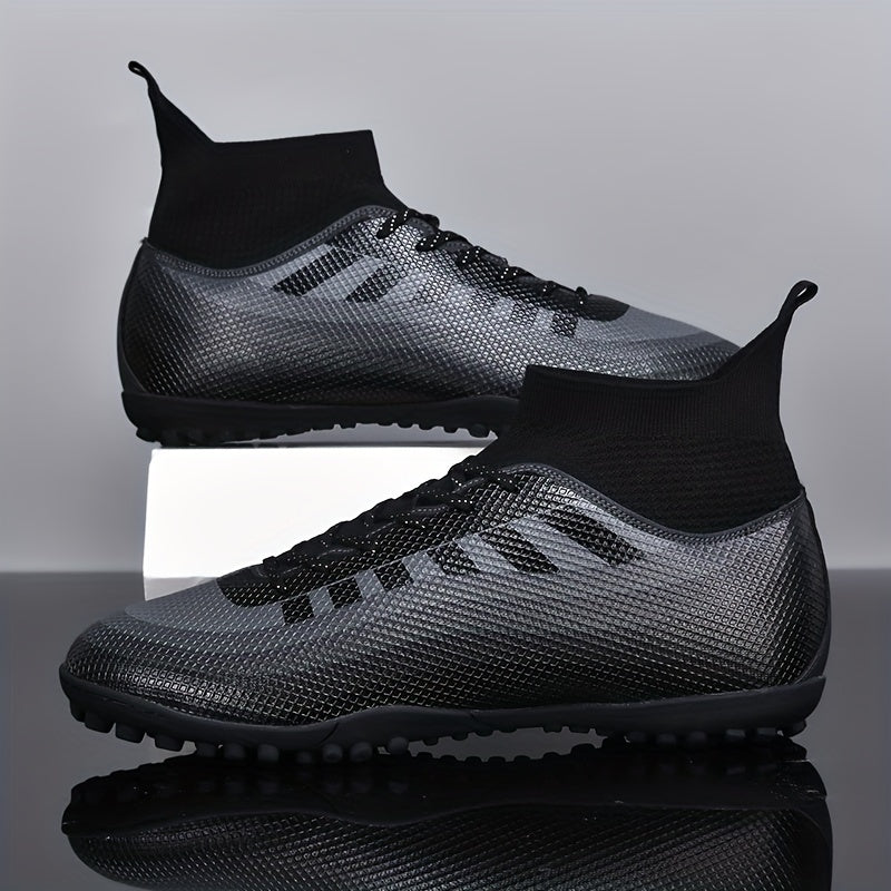 Men's trendy high top TF soccer shoes, durable and breathable for outdoor training and competition.