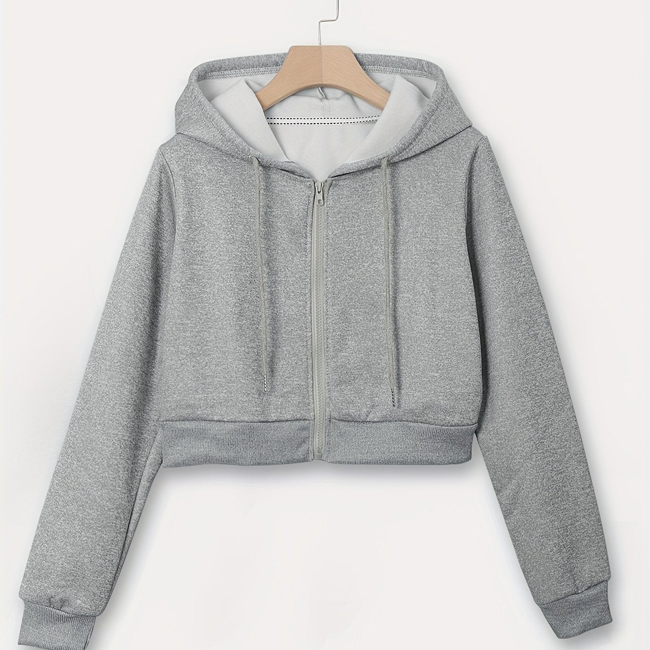 Spring and fall women's cropped drawstring hoodie with long sleeves.