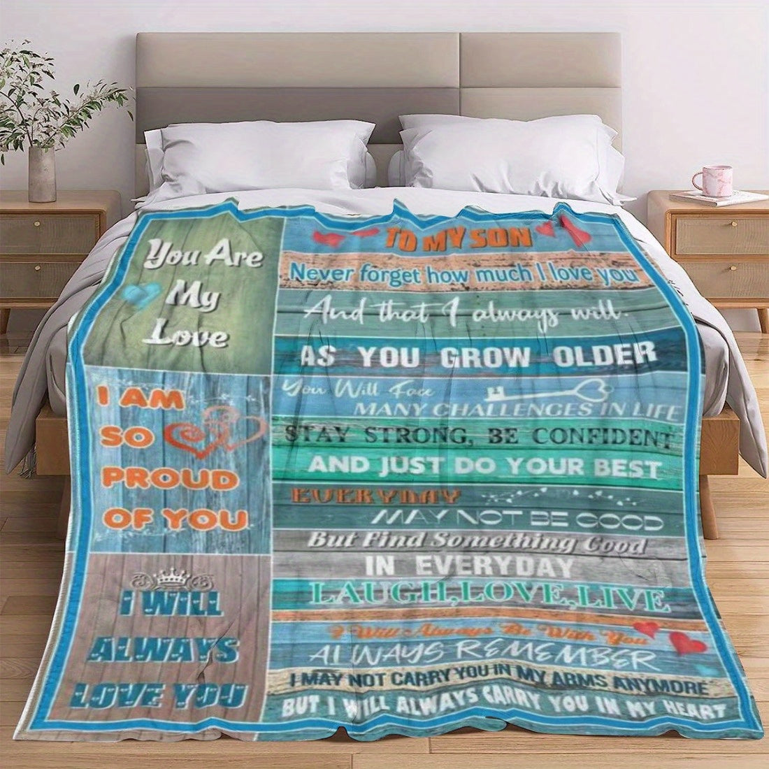 Soft and cozy flannel "To My Son" throw blanket, perfect for birthdays, Christmas, and graduation gifts from Mom and Dad. Versatile for bed, sofa, or chair, providing all-season comfort and inspiration.