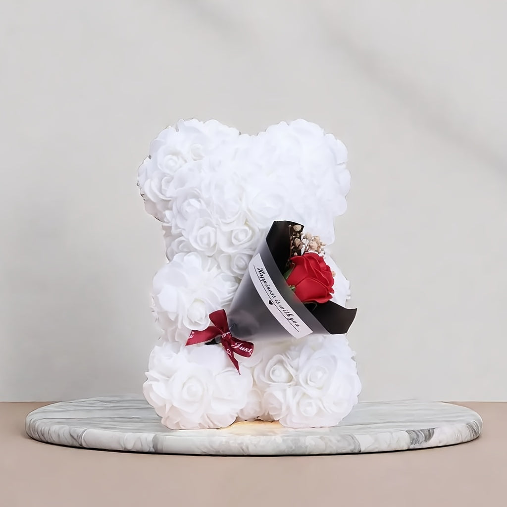 Preserved flower teddy bear with "I Love You" message for Valentine's Day and other special occasions, without need for battery or container, ideal for home decor.