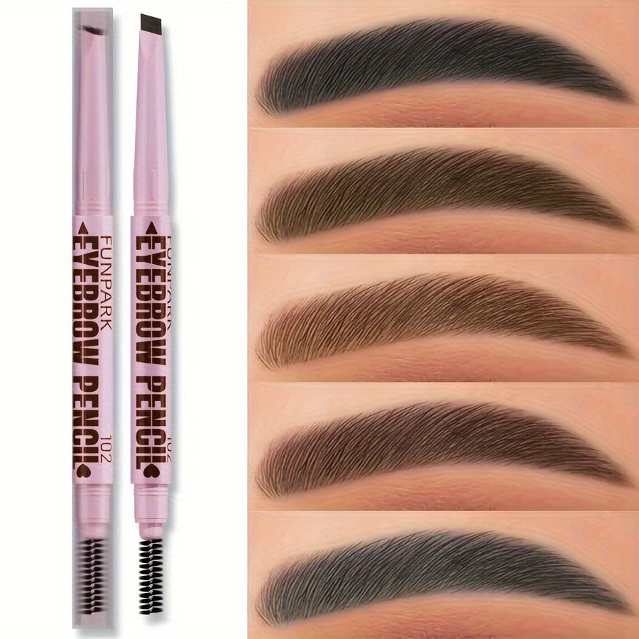 Double-ended automatic eyebrow pencil with long-lasting, waterproof formula in various shades, including dark brown, light brown, taupe, and black. Includes powder, dye, cream, and eyeliner.