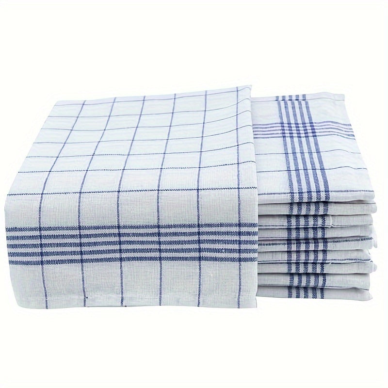 6/12pcs Dishcloths in 2 colors with Fabric Striped and Chequered Kitchen Towel designs (Blue Check and Red Check) for Kitchen and Restaurant use. Great kitchen supplies.