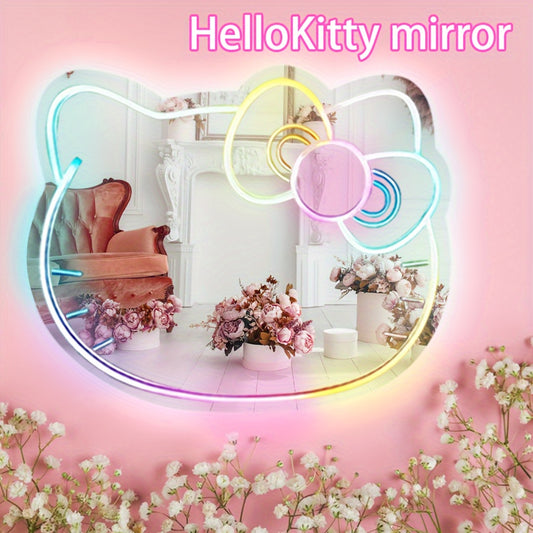 Hello Kitty Cat Acrylic Mirror Neon Sign, Multi-Color LED Wall Decor with Remote, USB Powered. Ideal for Bedroom, Living Room, Makeup Mirror.