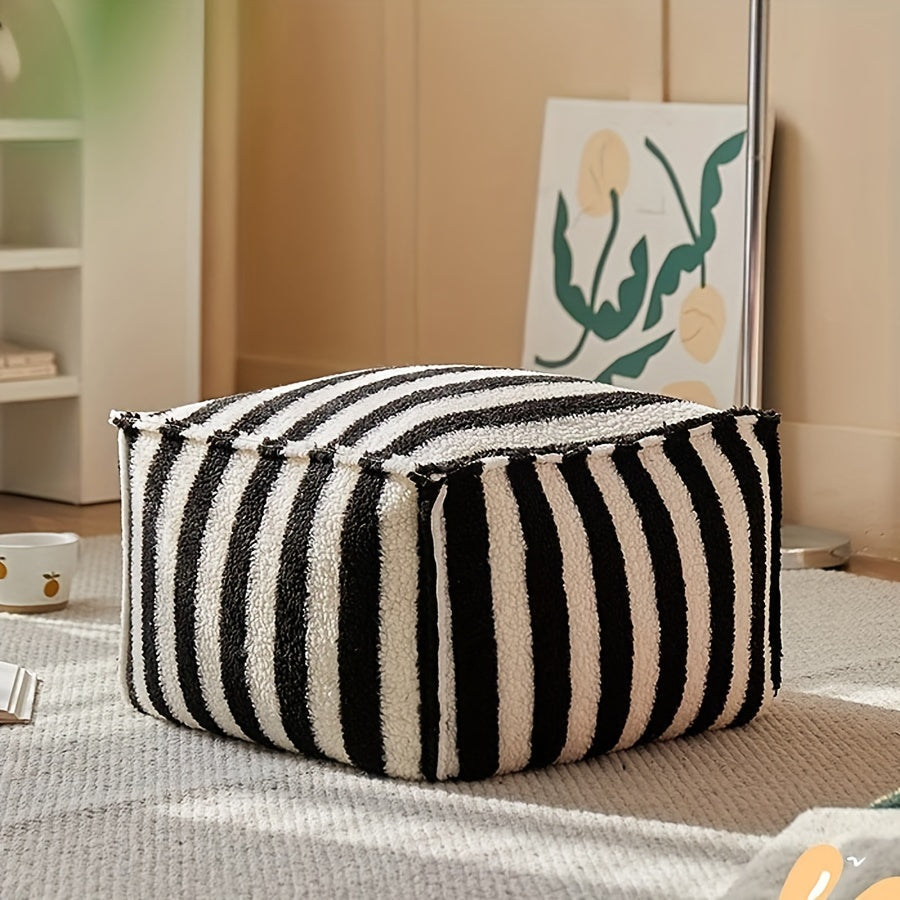 Square Foam Stool Cushion with Knitted Red & Black Striped Design - Non-Wooden, Electricity-Free for Living Room, Floor, Shoe Changing, Tatami - Decorative Seating with Soft Striped Pattern