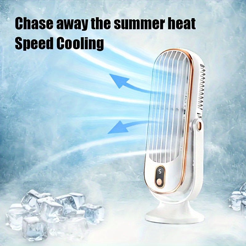 Stay cool on the go with our Portable Air Conditioner Fan! This innovative fan features 720° oscillation and dual motors for maximum air circulation. With a 1200mAh USB rechargeable lithium battery, you can enjoy cool air wherever you go. The 5-speed