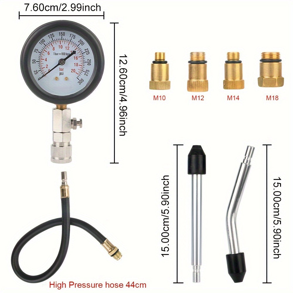 Automotive Cylinder Tester Kit with Compression Meter and Pressure Gauge.