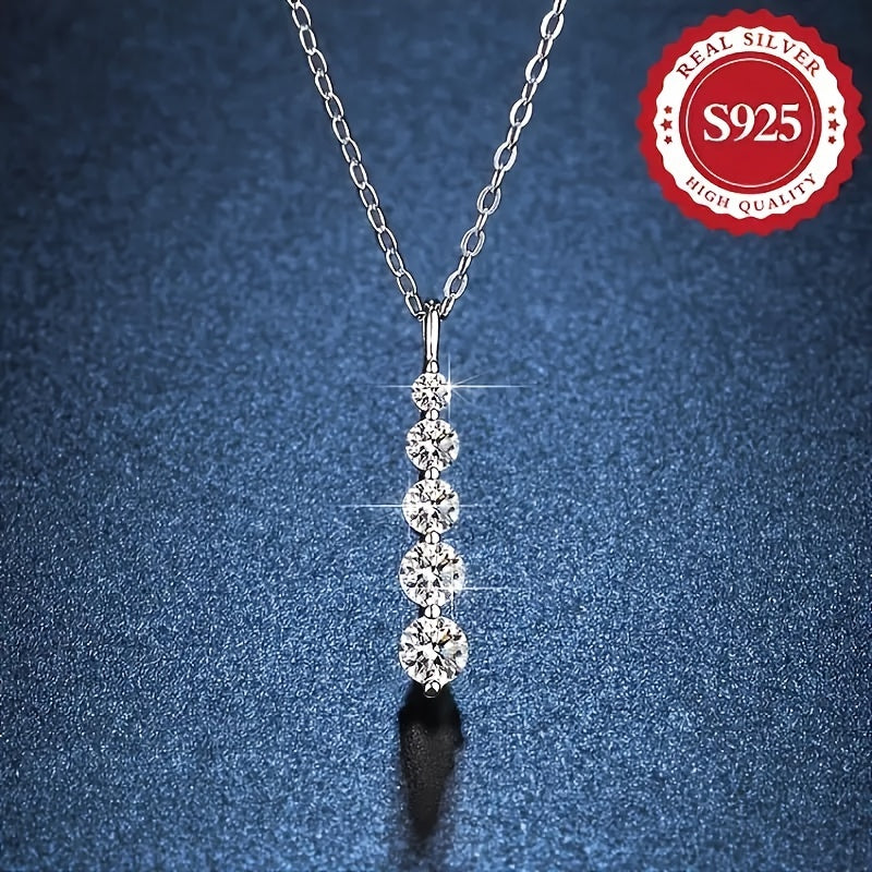 This stunning French pendant necklace is both stylish and elegant, crafted from high-quality S925 sterling silver and adorned with 5 dazzling artificial gemstone pendants. It is the perfect accessory for women, suitable for both everyday wear and festive