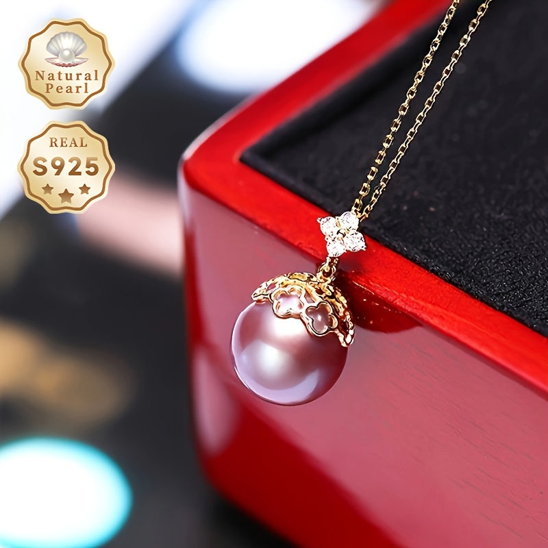 MUFAN's Elegant Freshwater Pearl Necklace features a 11-12mm natural purple June birthstone pendant with zirconia accents on a S925 silver chain. Perfect for daily wear or gift-giving, this necklace comes in a luxurious gift box and is free of any