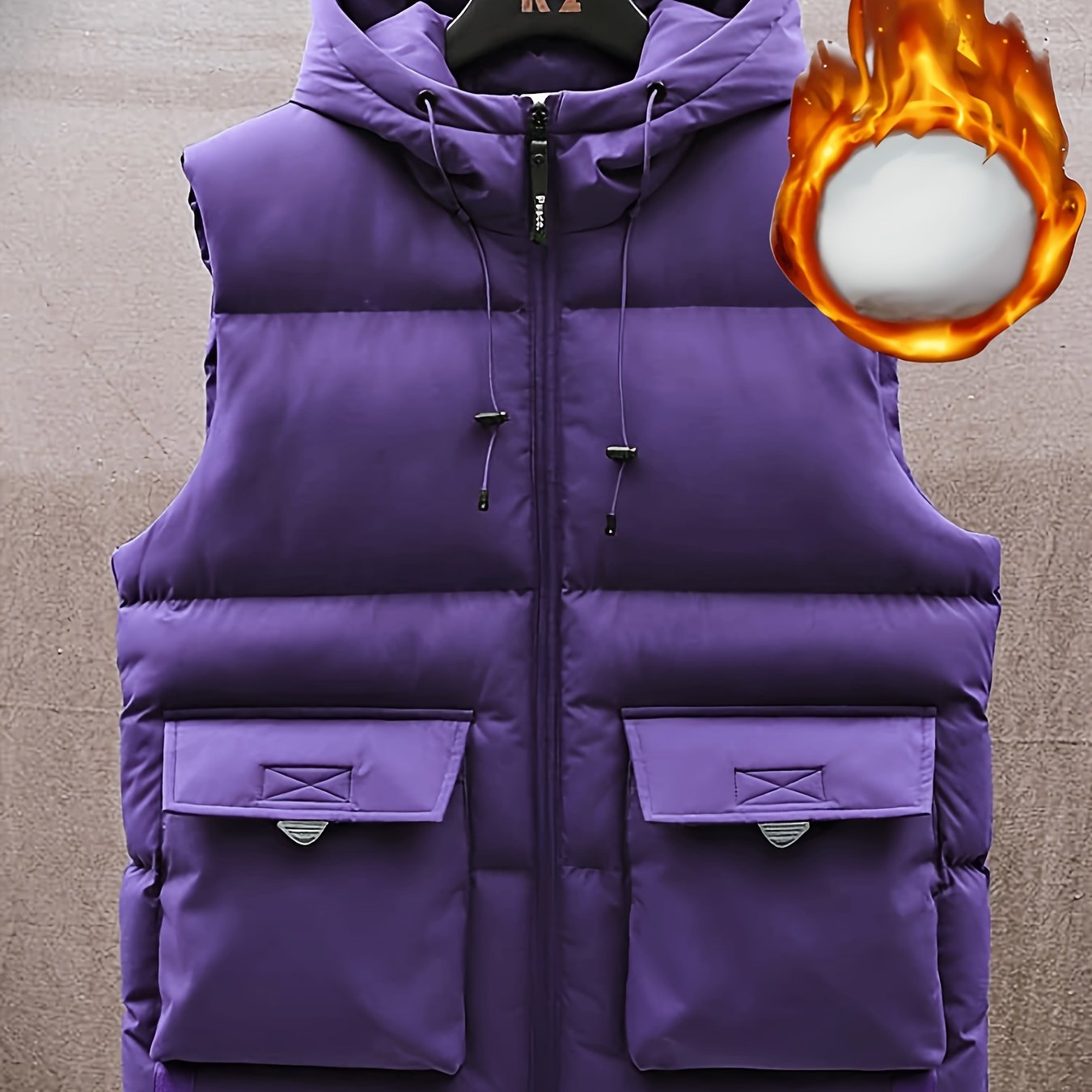 Men's Winter Hooded Vest with Thick Fleece-Lining, Multiple Pockets, Stand Collar, and Zipper Closure for Outdoor Wear.