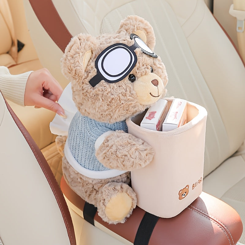 Car tissue holder and trash can combo for cute and original car storage. Suitable for car armrest interior accessories.