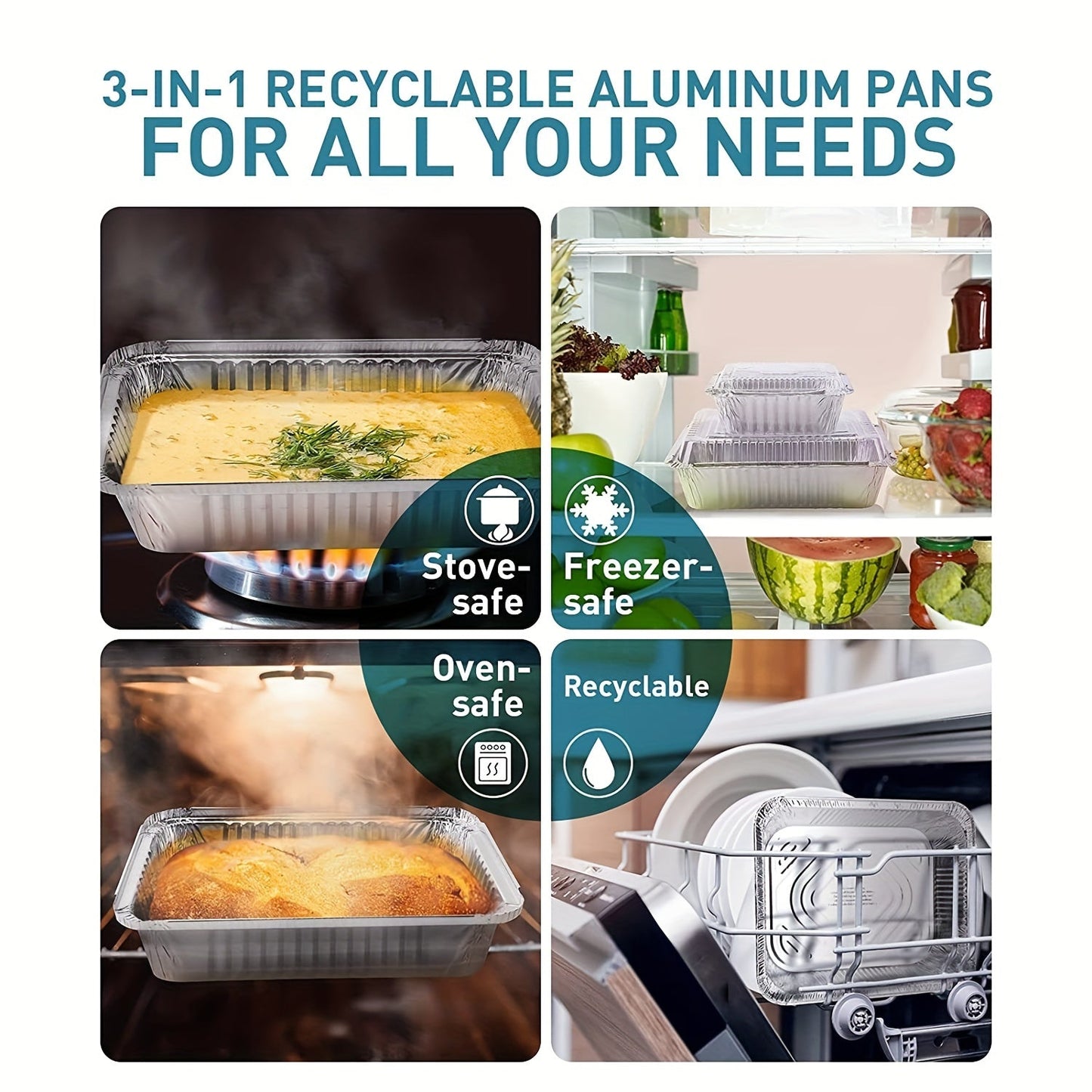 Set of 20 Aluminum Pans with Transparent Lids, Suitable for Takeout Containers. Made of Sturdy, Recyclable Aluminum Foil with a Secure Seal to Keep Food Fresh and Prevent Spills. Each pan measures 21.59cm x 16.51cm x 5.33cm.