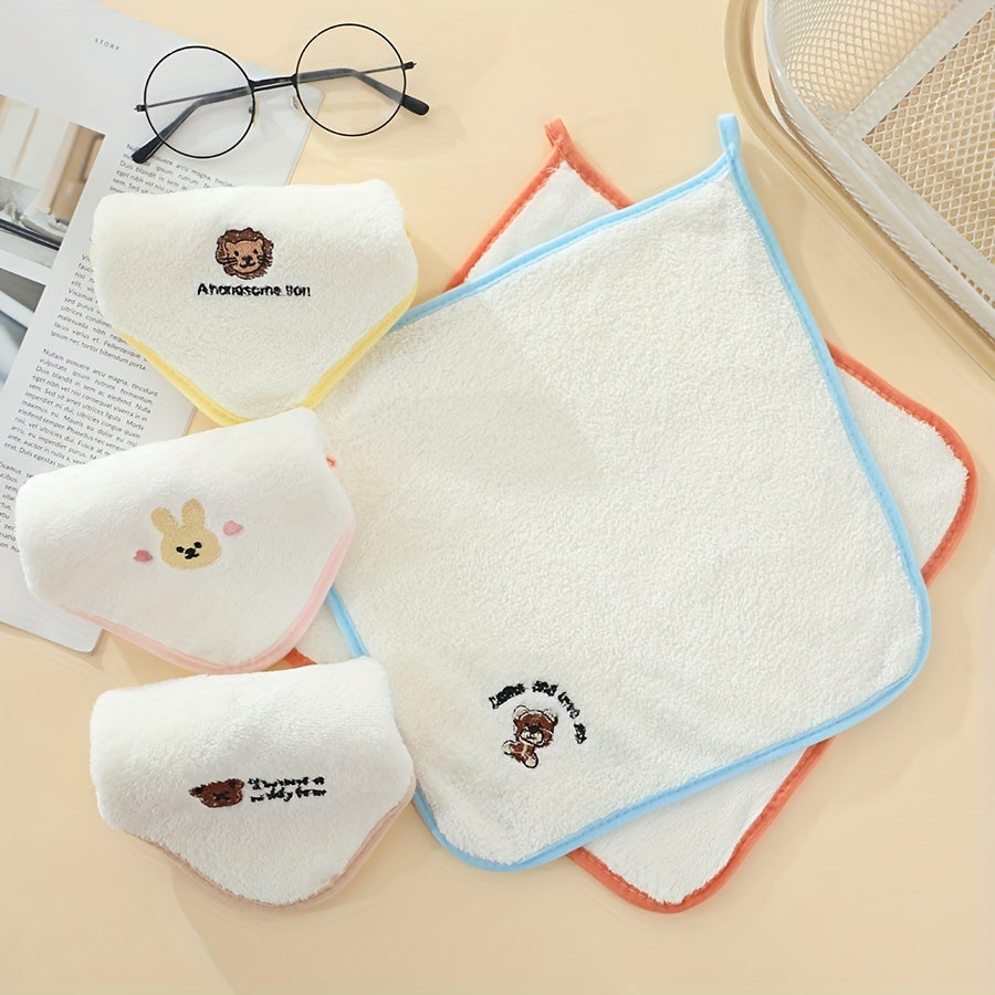 Set of 5 adorable cartoon embroidered towels, made with soft polyester-nylon blend, fade resistant and durable at 368gsm