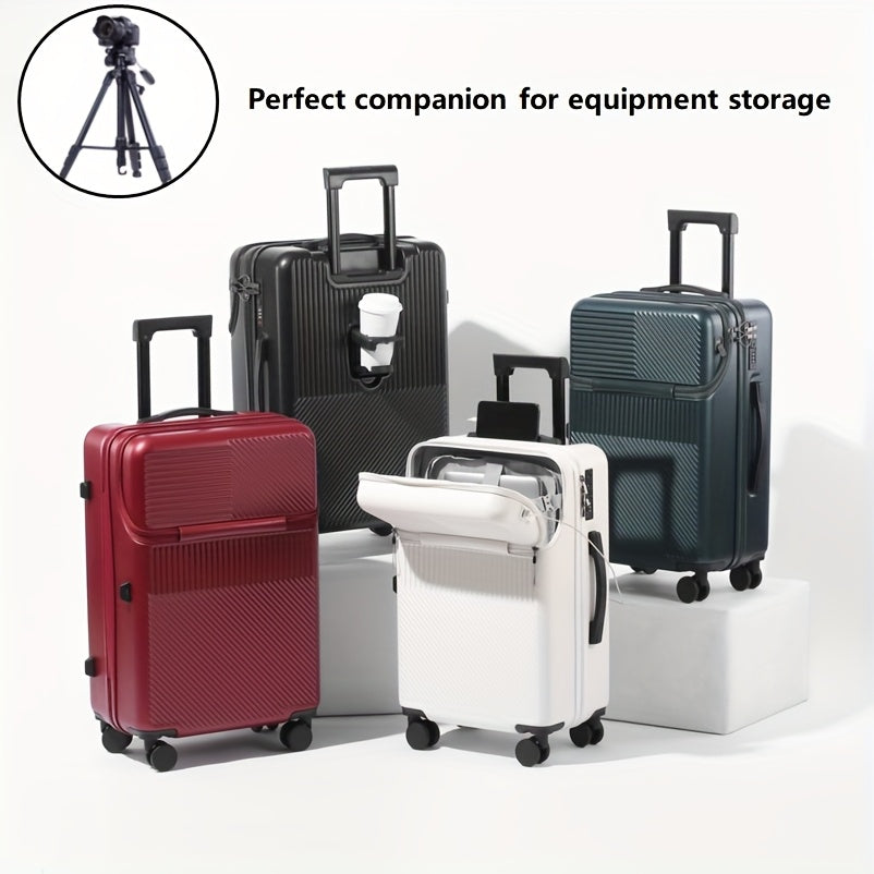 20-inch cabin suitcase with USB charging port, multi compartments, and front opening. Ideal for storing and protecting photography accessories and electronic equipment. Available in black