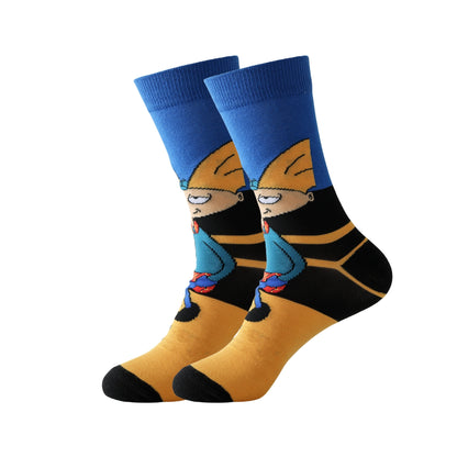 5 ta erkaklar uchun karikatura novelties crew socks - qulay, nafas oladigan, yumshoq va elastik bahor va yoz uchun.