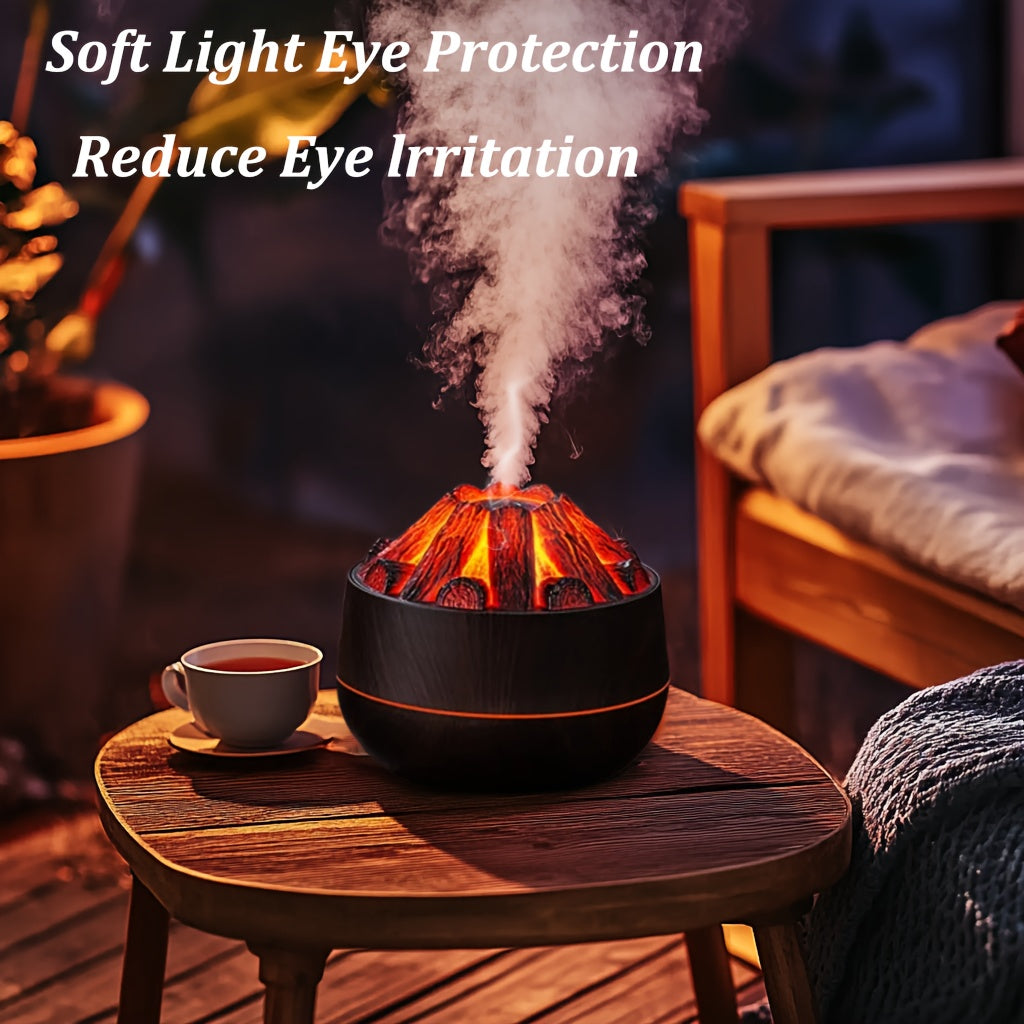 Charcoal fire humidifier with USB power and night light - ideal for home and bedroom ambiance.