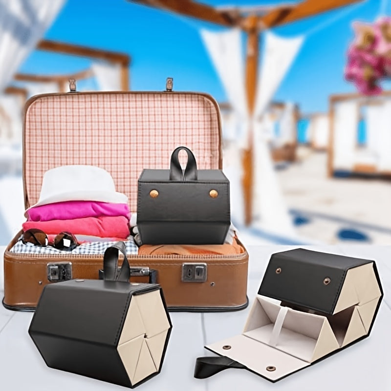 A compact storage solution for your glasses, this Portable Glasses Storage Box features 3/5 slots for organizing and displaying your eyewear. Perfect for travel, the folding design makes it easy to take along your sunglasses, while the PU leather