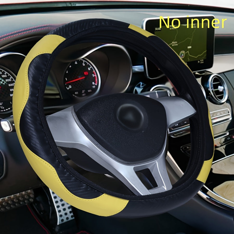 1 pc Elastic PU Leather Steering Wheel Cover with Carbon Fiber Pattern, Inner Circle-Free, Multiple Colors