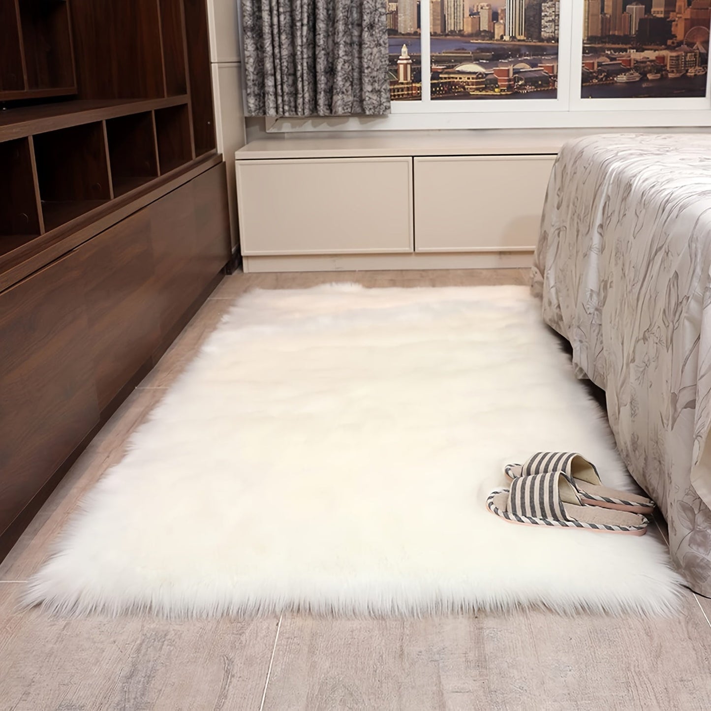 Soft and Plush Fluffy Faux Fur Area Rug - Enhance Your Home Decor with this Cozy Bedside Carpet. Perfect for Living Room, Bedroom, Study, Vanity. Made of Non-Slip Polyester Material. Dry Clean Only. Ideal for Christmas Season.