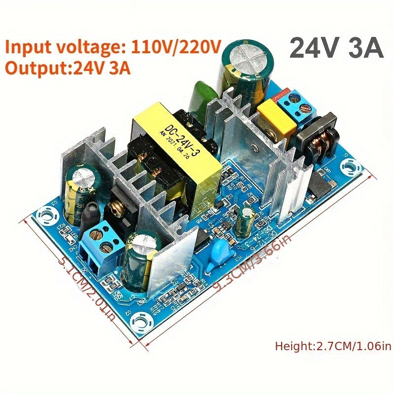 Industrial-grade AC to DC isolated switch power supply module with precise voltage control, compact design, copper quick connect terminals, and efficient conversion. Features heat sink