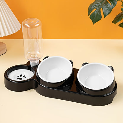 Dual-bowl automatic pet feeder and water dispenser for cats and small dogs, convenient space-saving design