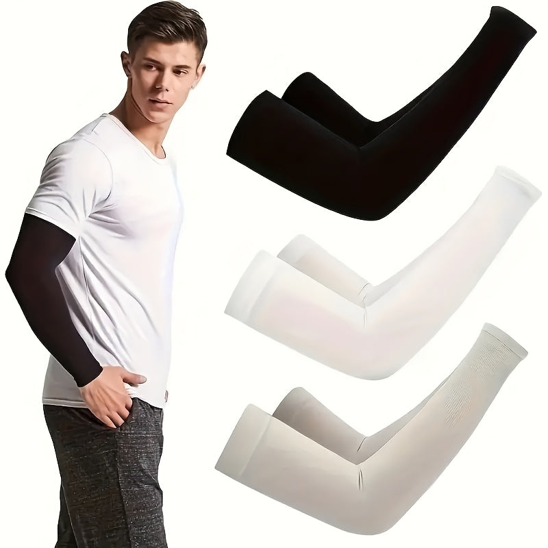 1 Pair Cooling Arm Covers for UV Protection and High Elasticity, made from breathable polyester for various outdoor activities. Solid color with stretch fit design suitable for driving