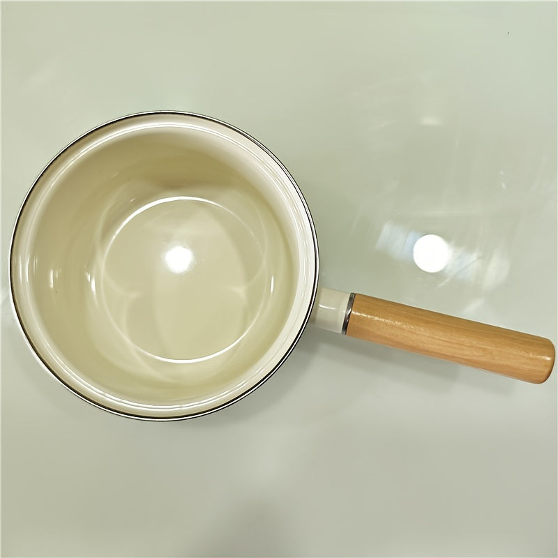 1 piece of a 7-inch enamel saucepan with a single handle, suitable for both gas and induction stoves. Ideal for cooking noodles and milk, this saucepan is thickened and perfect for home use.