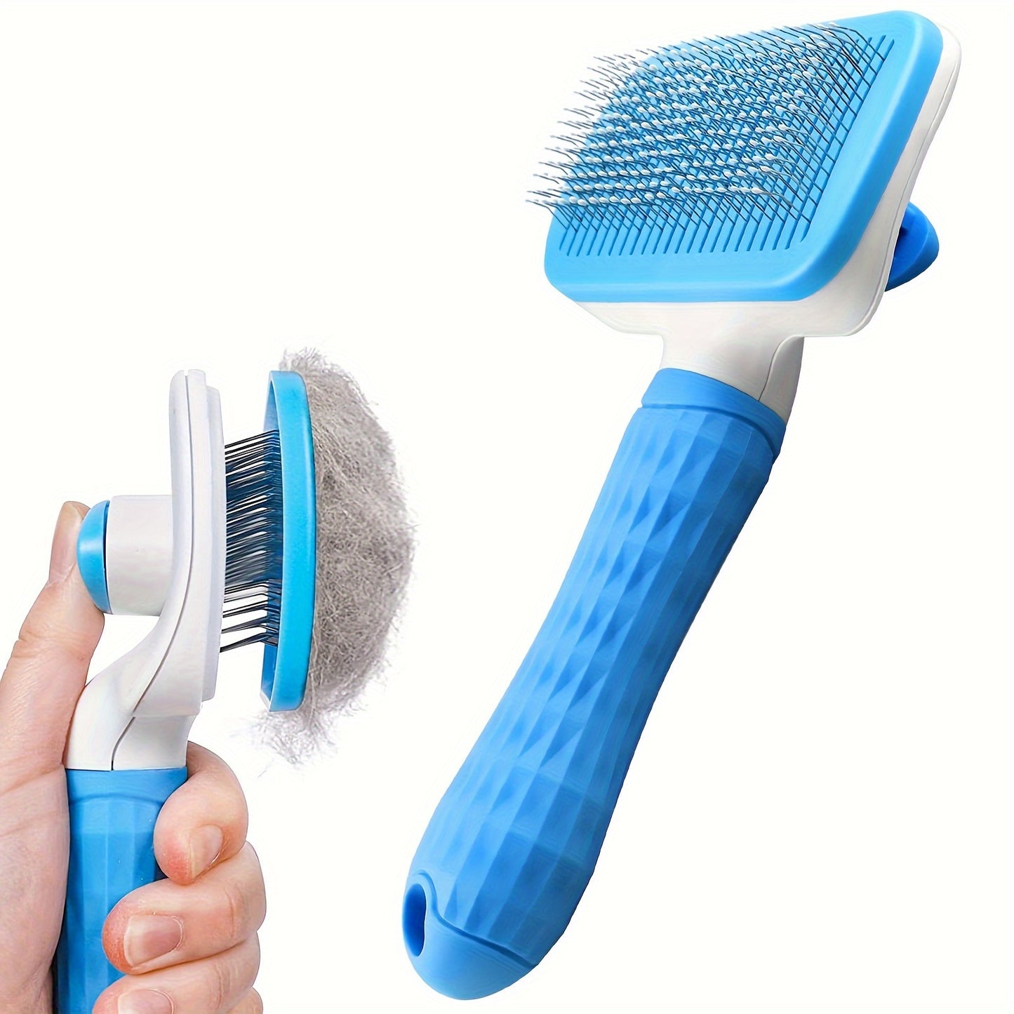 1pc Easy-Clean Pet Grooming Brush for Dogs & Cats - Gentle deshedding massage comb with one-click hair removal, plastic handle, ideal for loose undercoat, dog grooming.