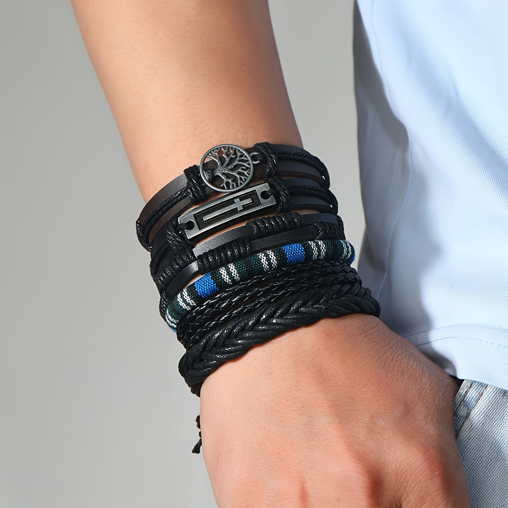 Set of 36 Men's Hand-woven Multi-layer Pu Leather Bracelets, Adjustable and on Sale