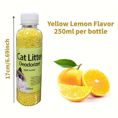 Natural plant-based cat litter deodorizer beads neutralize odors, create a fresh scent, and are pet-friendly and non-toxic.