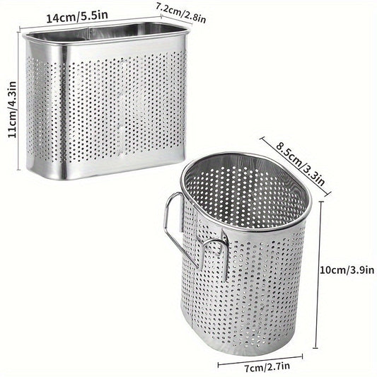 Rust-Resistant Stainless Steel Utensil Holder for Kitchen Cutlery and Chopsticks, Dishwasher-Safe Silverware Drainer Basket with Drainage Holes