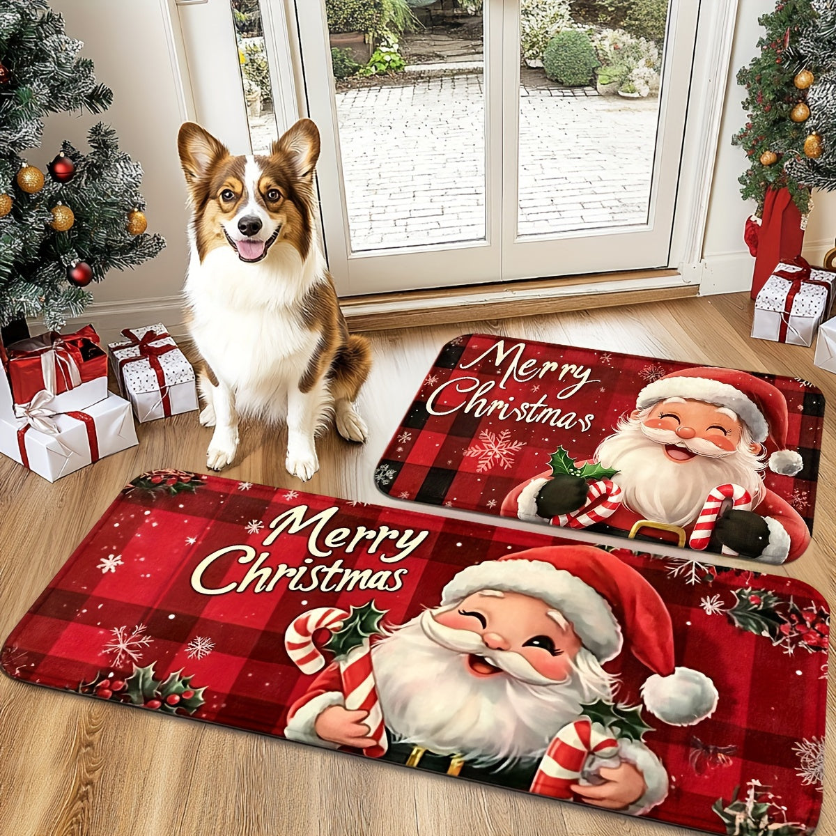 Festive Red Santa Claus Doormat - Non-Slip, Machine Washable Christmas Decoration for Living Room, Bedroom, Kitchen & Beyond