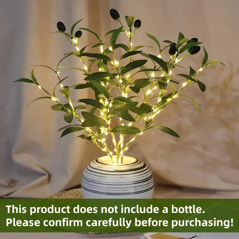 Olive Branch LED Lamp with Fairy Lights and artificial greenery tree. Ideal for various occasions. Mixed color, battery-operated with button control. Modern and festive accent.