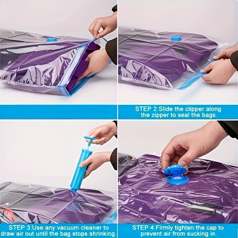 Space-saving vacuum storage bags in multiple sizes, includes manual pump - Made of plastic, rectangle-shaped, versatile for various uses, does not require electricity, provides safe and secure sealing.