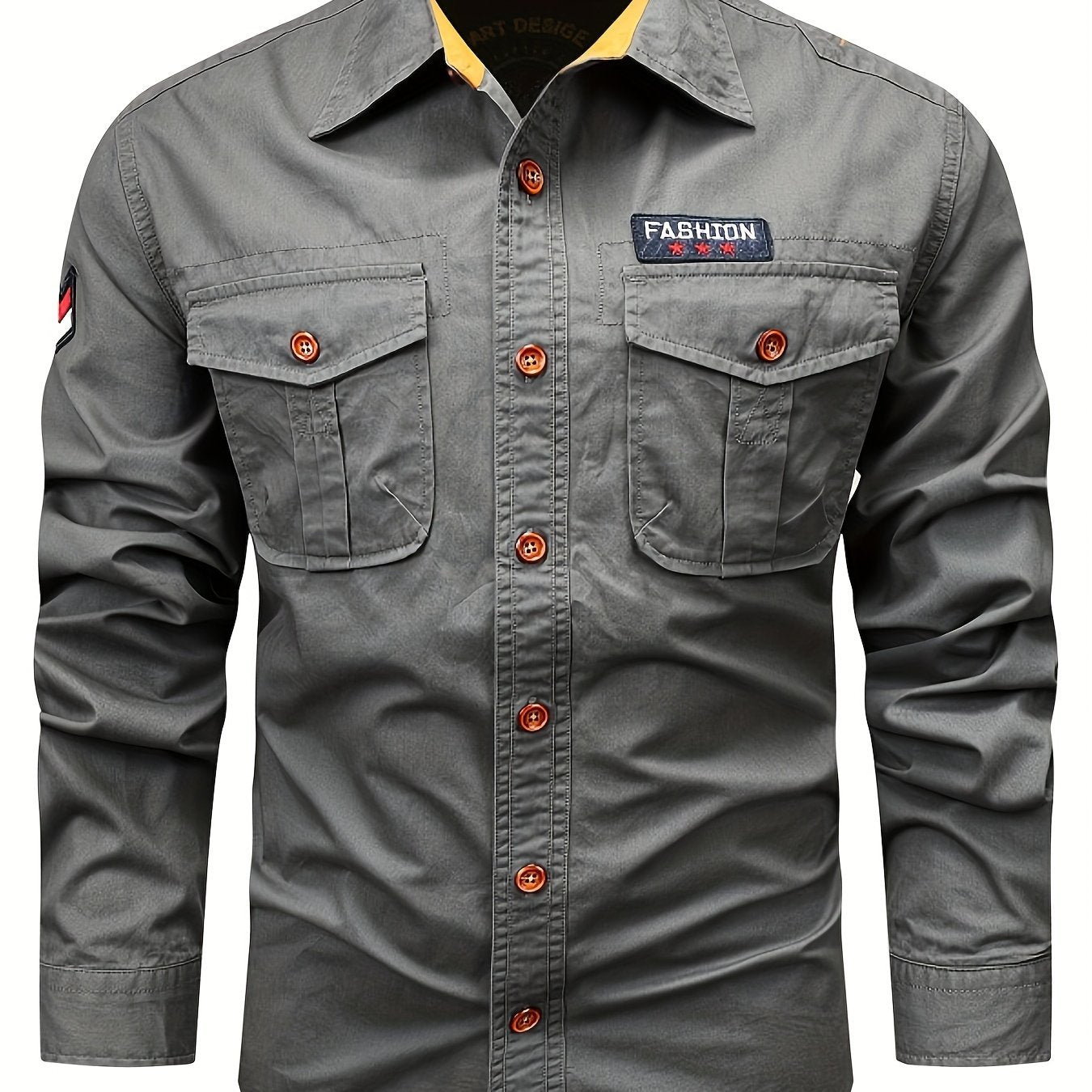 Men's Cotton Cargo Shirt - Long sleeve with pockets, ideal for outdoor or casual wear, Spring/Fall Collection.