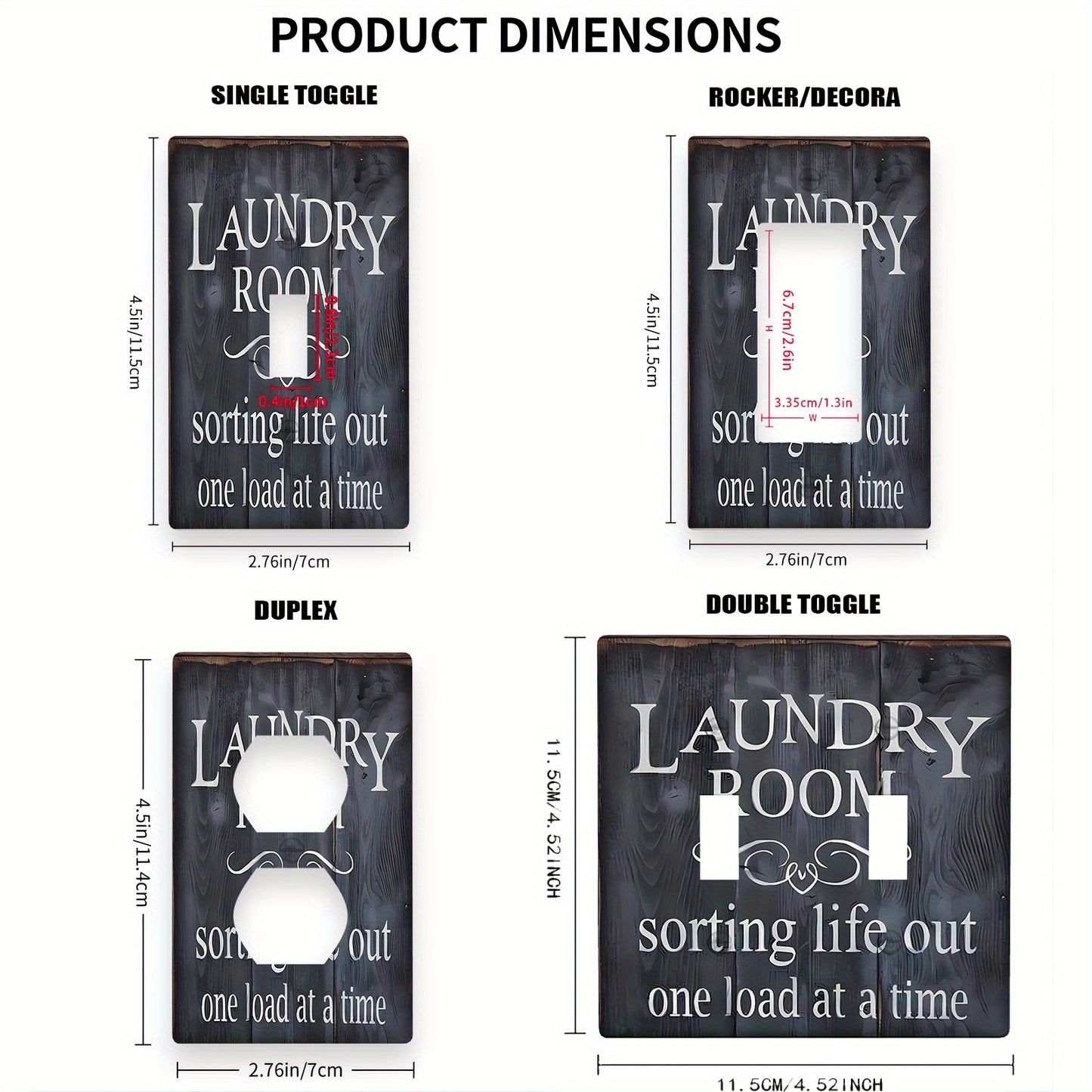 Laundry-themed light switch cover for indoor/outdoor use in bedroom, kitchen, or bathroom. Easy to install with no battery required. Pack of 1.