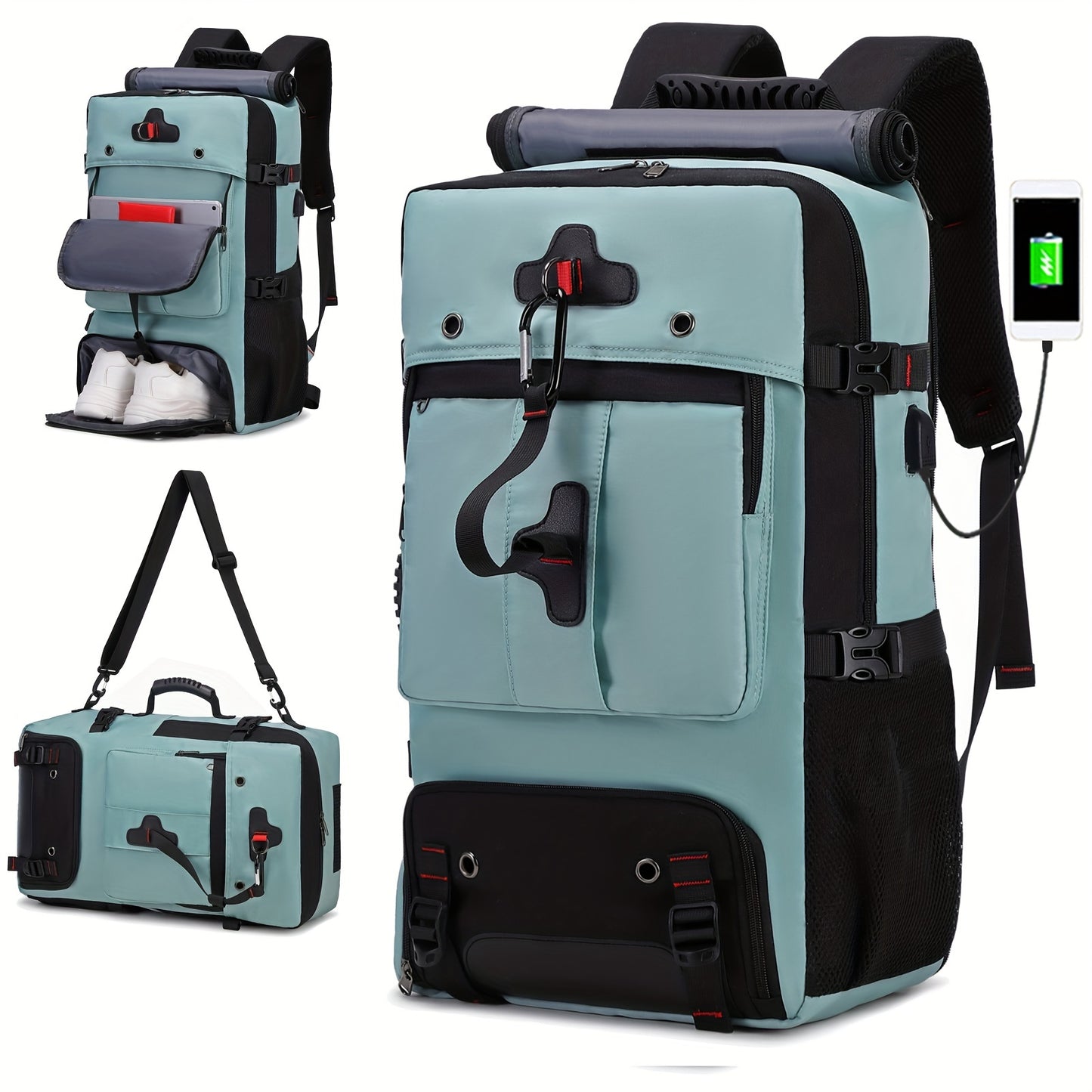 50L hiking backpack for women with large capacity, shoe compartment, and 17.3-inch computer sleeve, ideal for camping and back-to-school season.