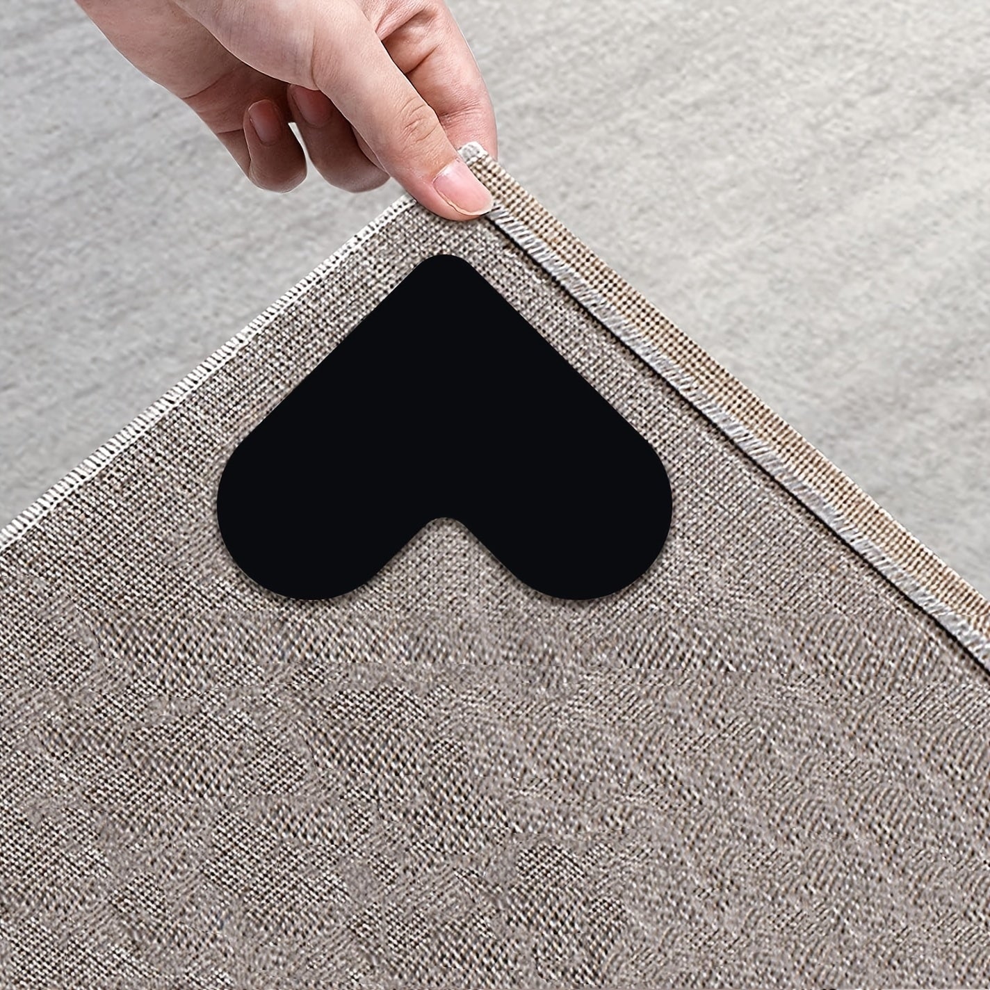 Anti-slip sticker mat for carpets, made from washable and traceless PU material, designed to prevent slipping on black carpets.