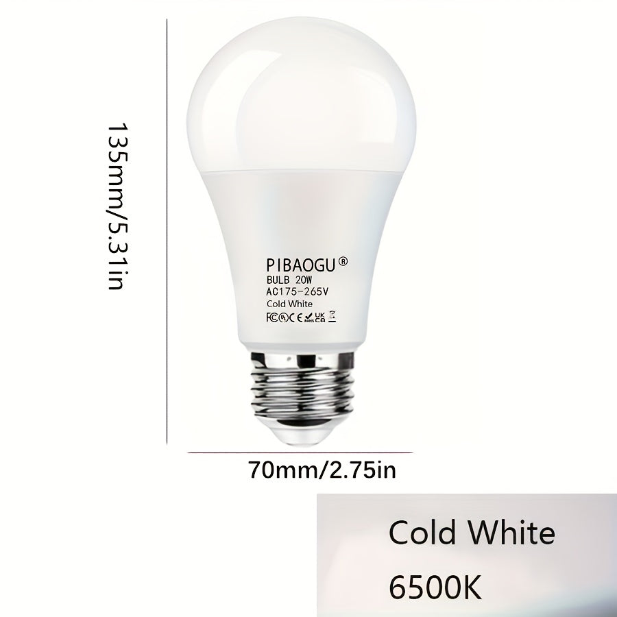 Four 20W LED bulbs, equivalent to 160W with E27 base and 2000LM brightness. Available in cold white (6500K) and warm white (3000K), energy-saving and non-dimmable.