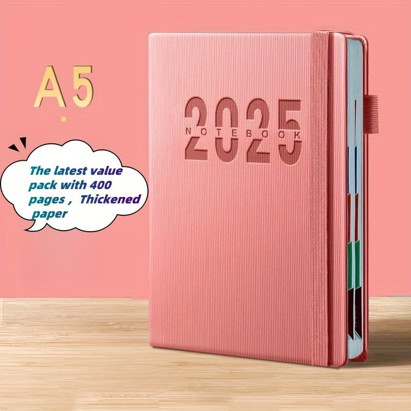 2025 Calendar Planner with 400 pages of thickened paper for daily log, self-discipline, and time management. English desk organizer for office efficiency, ideal New Year gift for adults.