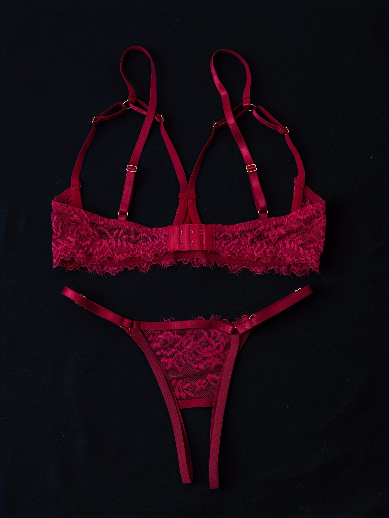 Red lace lingerie set with hollowed out model cup design