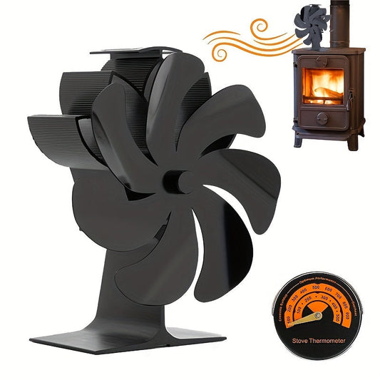 Dual-Head 7-Blade Wall Mounted Wood-Burning Stove Fan: Heat-Powered with Remote Control - No Electricity Needed for Air Circulation in Wood-Fired Stoves