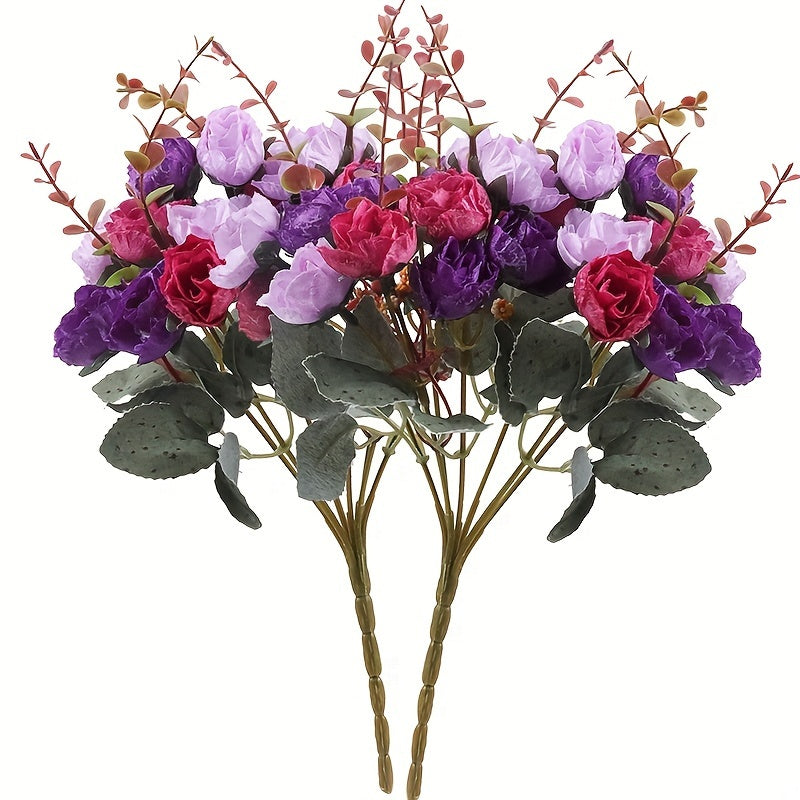 2 bundles of artificial rose flowers with 42 heads, suitable for cemetery decorations, home decor, or wedding bouquets. Perfect for adding a touch of summer faux flower decor.