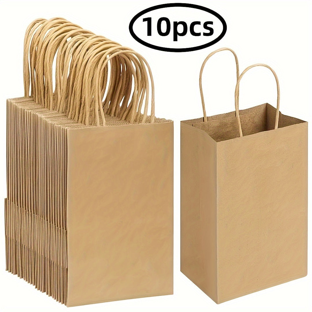 10 pieces of Brown Kraft Paper Gift Bags with Handles - Ideal for Various Uses and can be Reused for Crafts, Shopping, Small Businesses, Birthdays, Weddings, and Celebrations