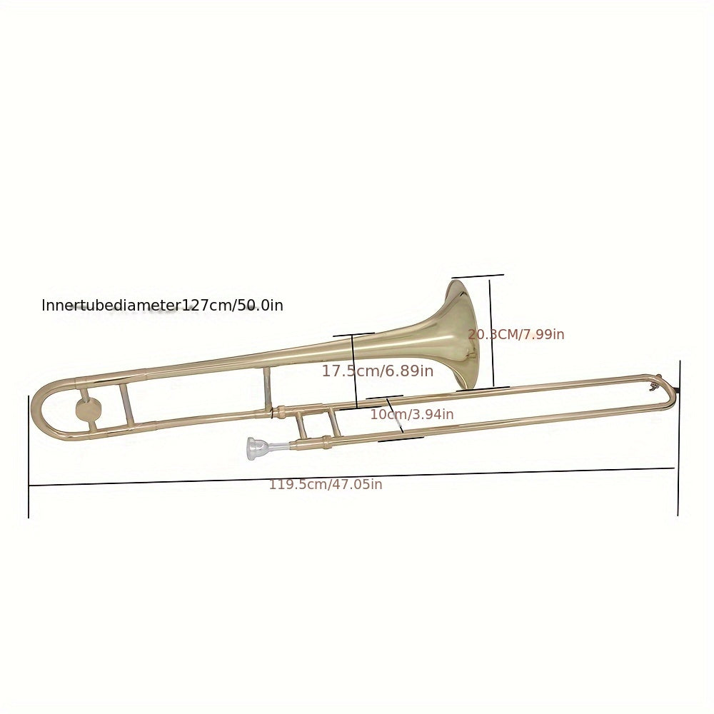 SLADE Classic Brass Trombone - Bb, Golden/Silvery Finish with Protective Case, Ideal for Beginners & Ensembles