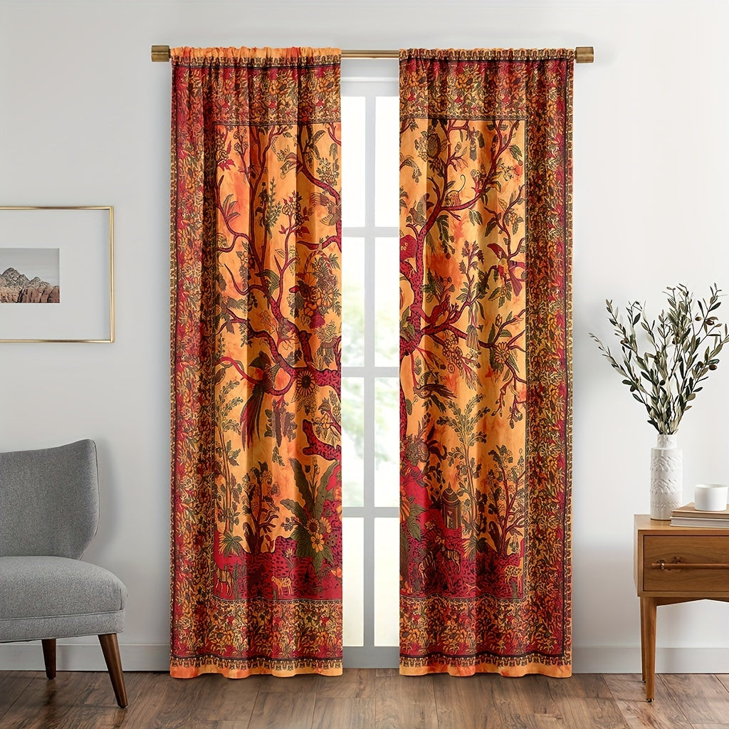 Set of 2 Boho Hippie Window Curtains featuring Life Tree Design - Perfect Room Decor for Bedroom, Living Room, or Dorm Room - Cozy and Trendy Home Décor