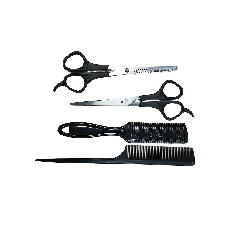 4-piece Professional Hair Styling Tool Set - includes scissors, comb, and thinning shears for precise haircuts and thinning