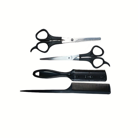 4-piece Professional Hair Styling Tool Set - includes scissors, comb, and thinning shears for precise haircuts and thinning