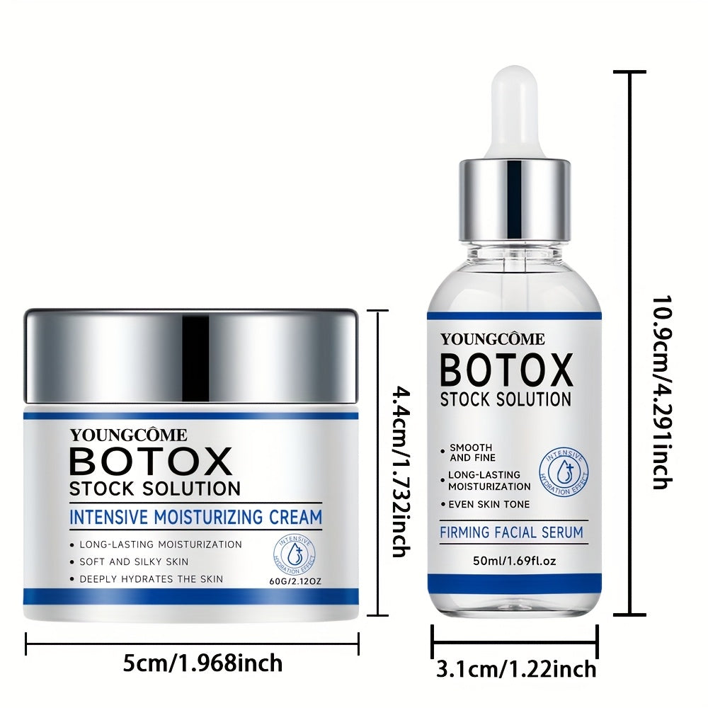 Facial firming essence and moisturizing cream set with niacinamide, hyaluronic acid, and vitamin C, for all skin types.