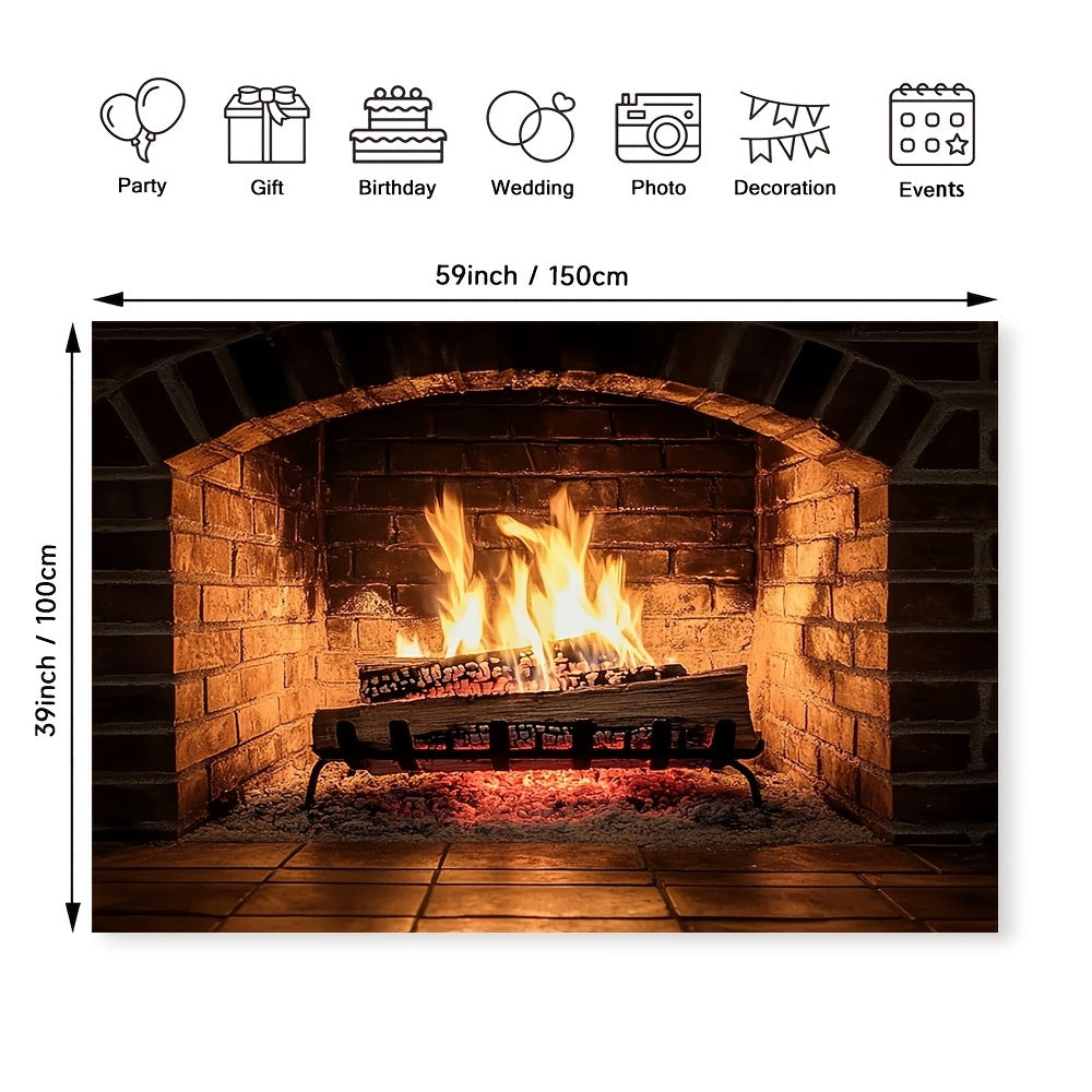 Elegant Polyester Fabric Backdrop for all Seasons, Perfect for Creating a Cozy Fireplace Atmosphere in Your Living Room and Adding a Touch of Holiday Decor