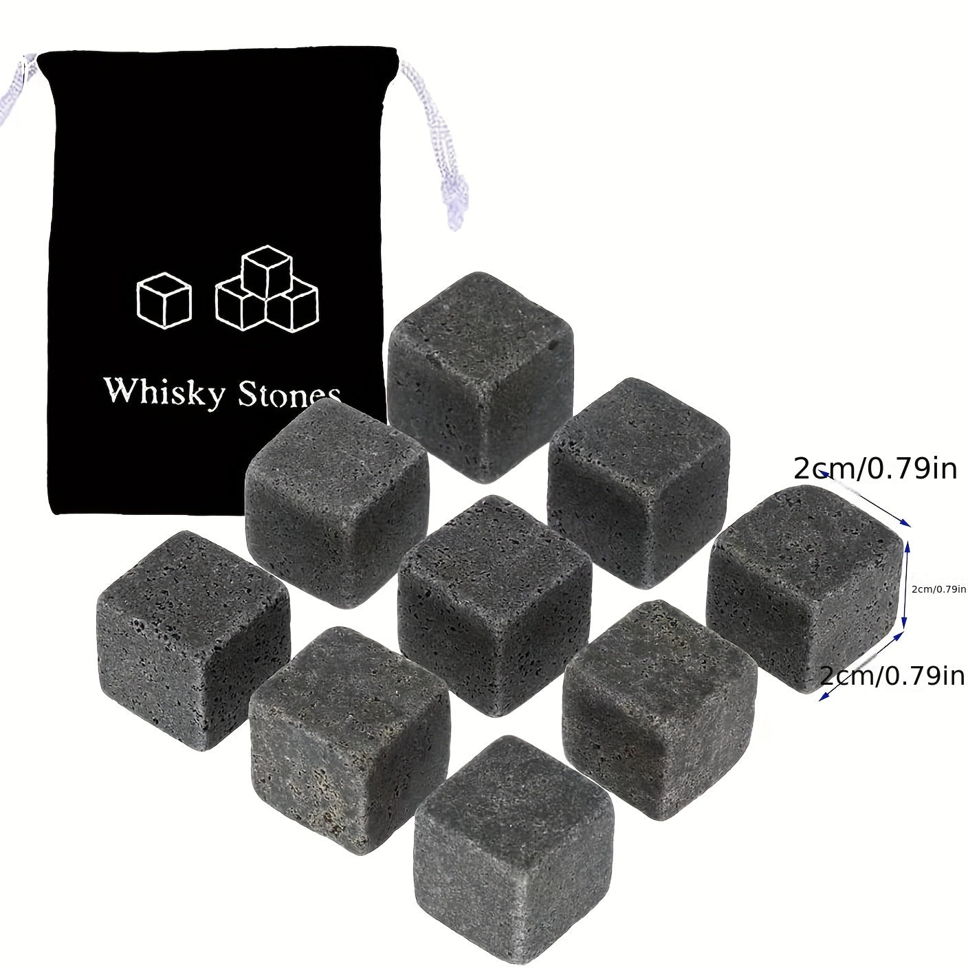 Whiskey Stones Gift Set - Includes 6, 9, or 12pcs of Ice Stones, Ice Cubes Chillers, Reusable Chilling Rocks Stone - Perfect for Father's Day, Anniversary, Birthday or as a Gift for Men - Complete Wine Set